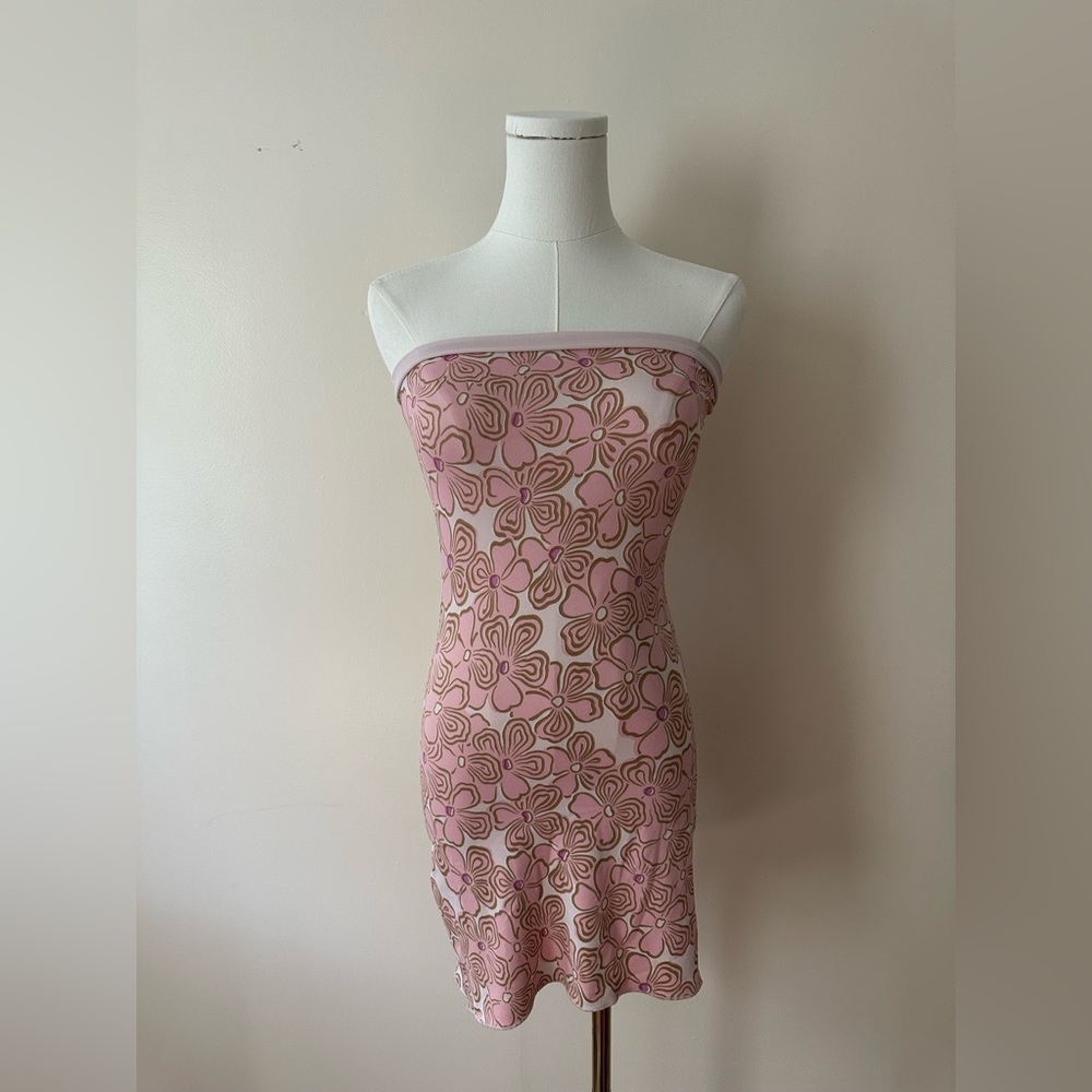 Floral Pink Strapless Dress